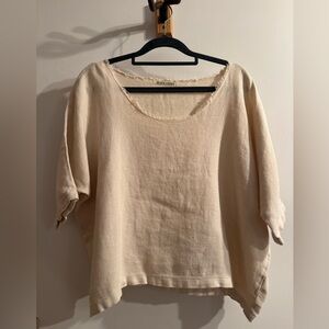 Black Crane Linen Top - Cream